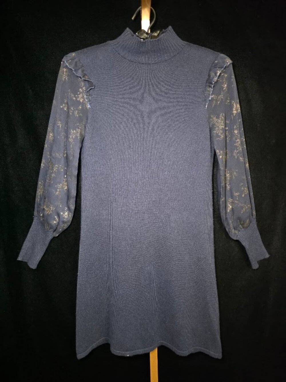 Janie and Jack Dark Marine Glitter Floral Sleeve Sweater Dress Girls 16